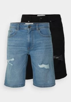 Pier One Unisex 2 Pack - Shorts Vaqueros - Blue/Black Denim -Pier One 07a2a099e2d644ab8c70e05709f387ae
