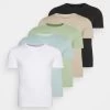 Pier One 5 Pack - Camiseta Básica - White/Beige/Black