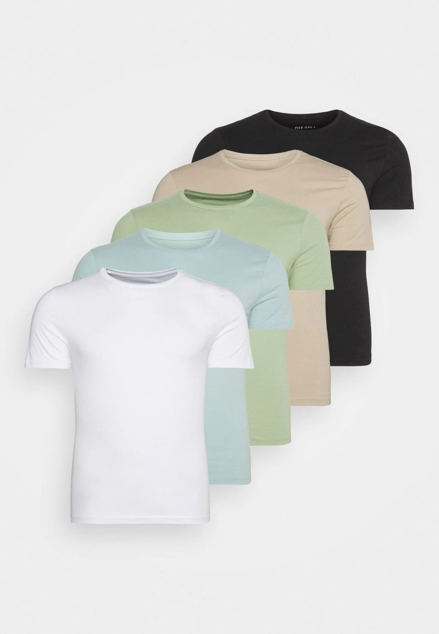 Pier One 5 Pack - Camiseta Básica - White/Beige/Black 3 Pier One 5 Pack - Camiseta Básica - White/Beige/Black