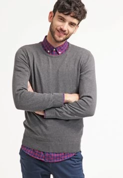 Pier One Basic Crewneck - Jersey De Punto - Dark Grey Melange