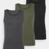 Pier One 3 Pack - Camiseta Interior - Black/Khaki/Mottled Dark Grey -Pier One dcdf4f7f98684599b47537ac7ea160f4